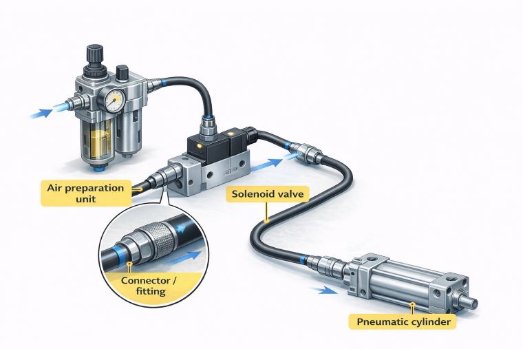What are hoses and connectors, and what are three common types of connections?cid=861