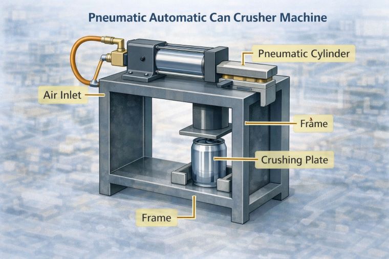 Design and Working Principle of a Pneumatic Automatic Can Crusher Machine