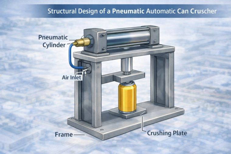 Design and Working Principle of a Pneumatic Automatic Can Crusher Machine