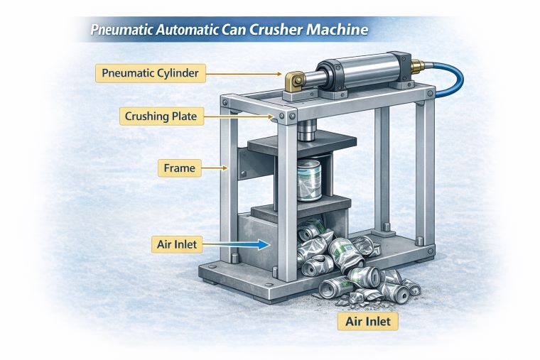 Design and Working Principle of a Pneumatic Automatic Can Crusher Machine