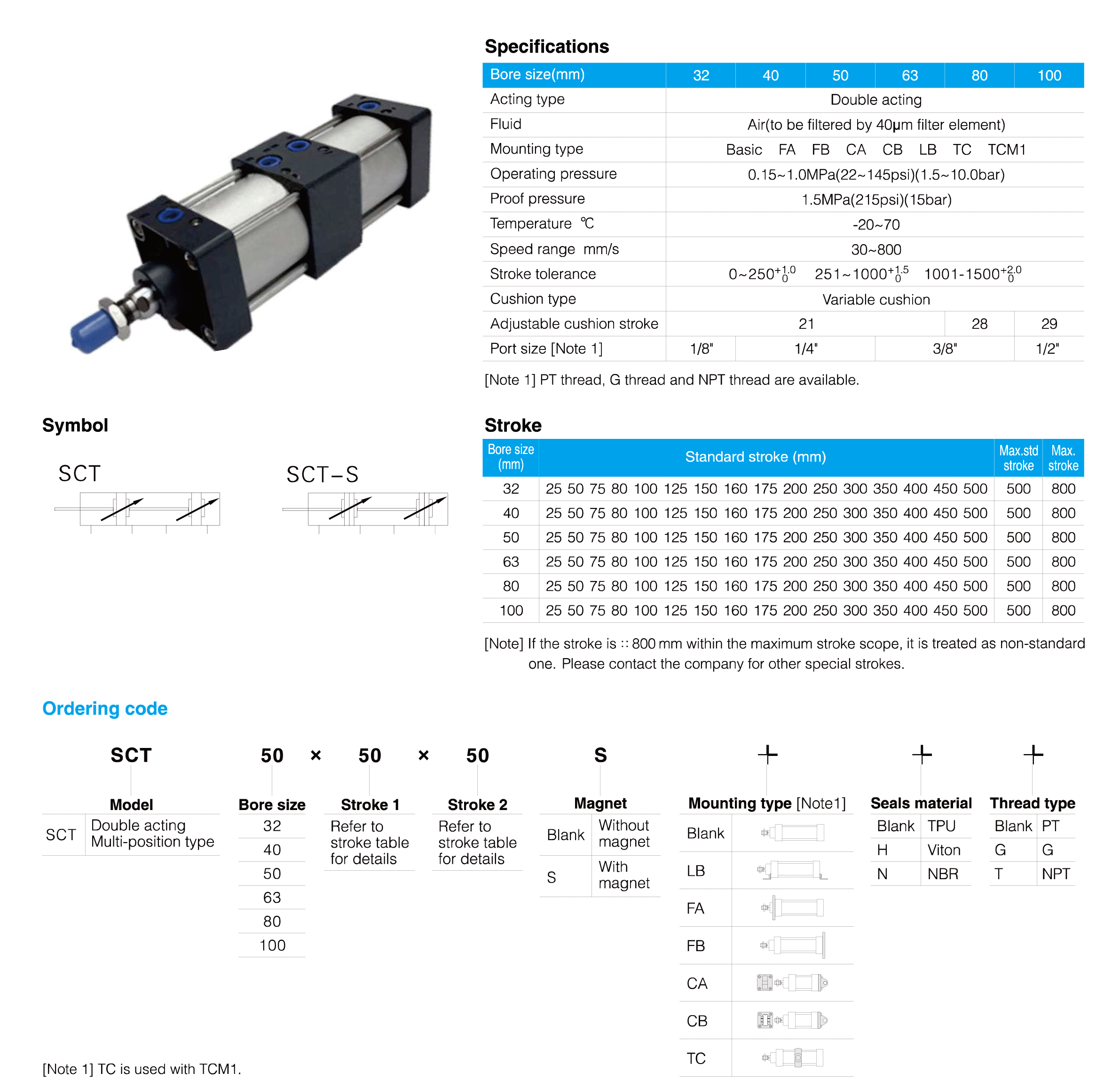 SCT Series Standard Cylinder(Tie-rod/Multi-position type)