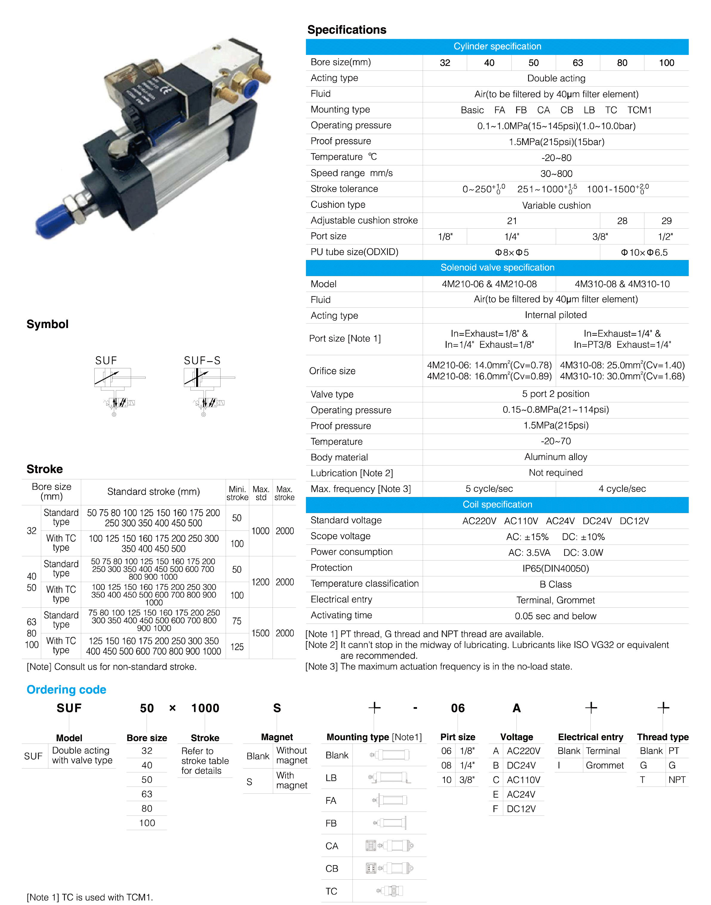 SUF Series Standard Cylinder(Profile/With Valve Type)