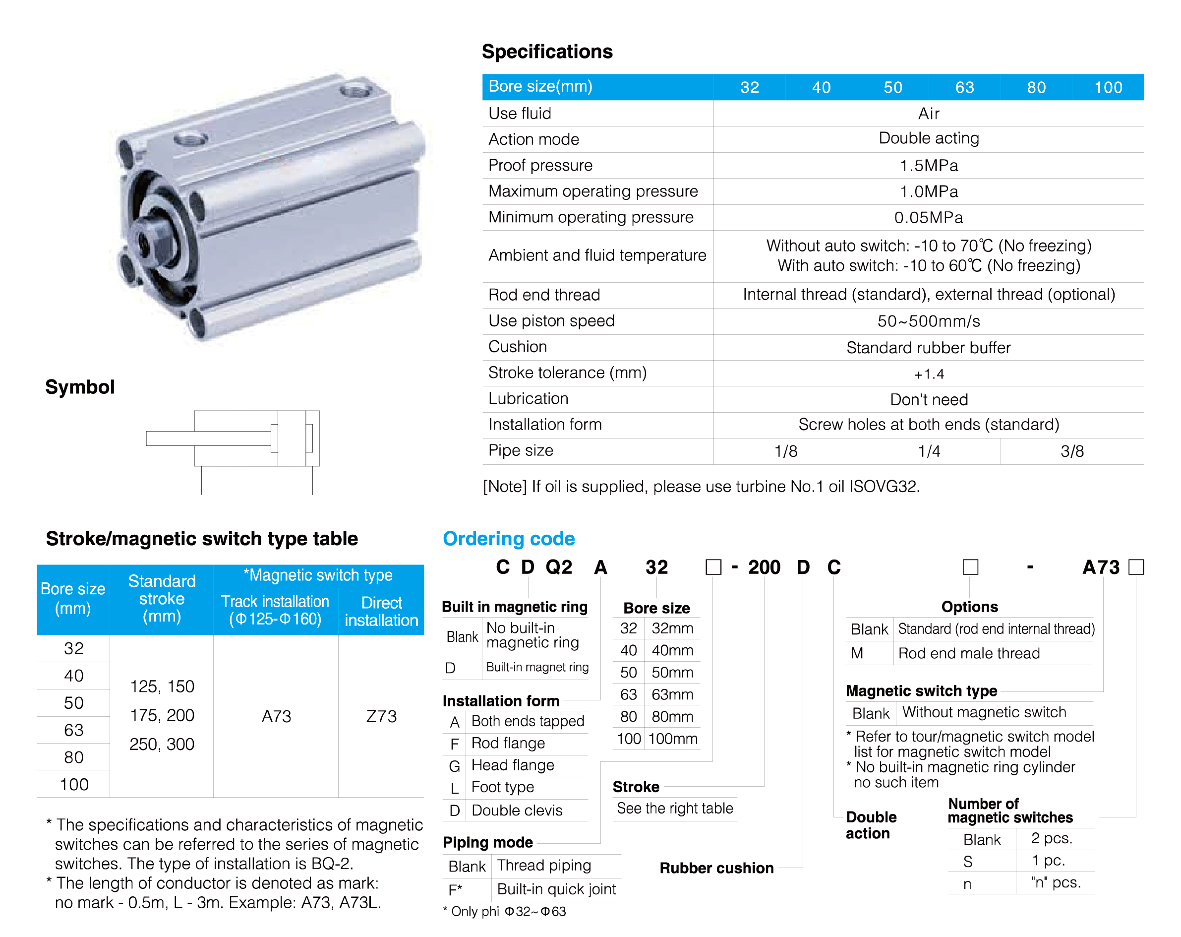 CQ2 Series Compact Cylinder(Long Stroke)