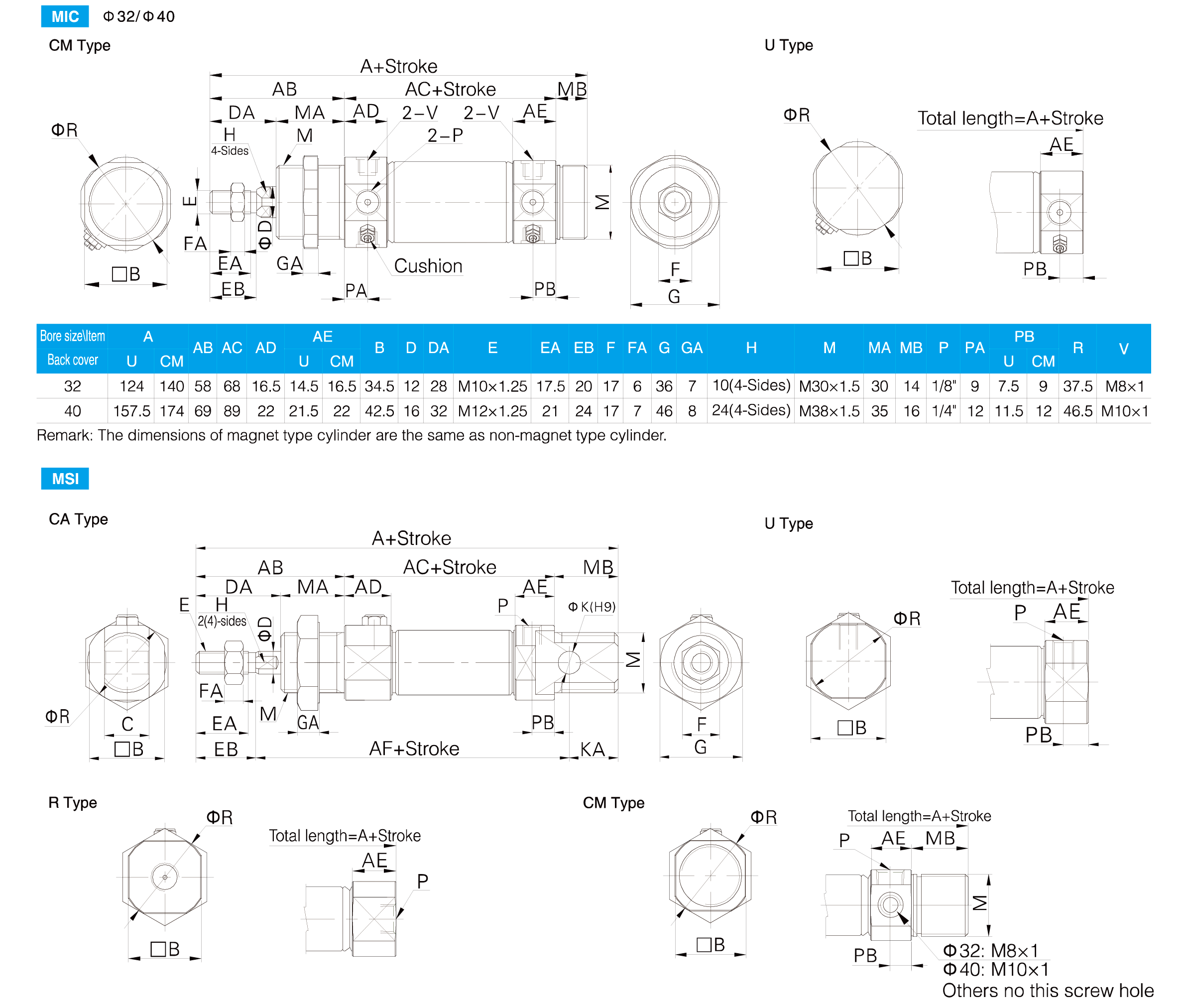 MI Series Stainless Steel Mini Cylinder