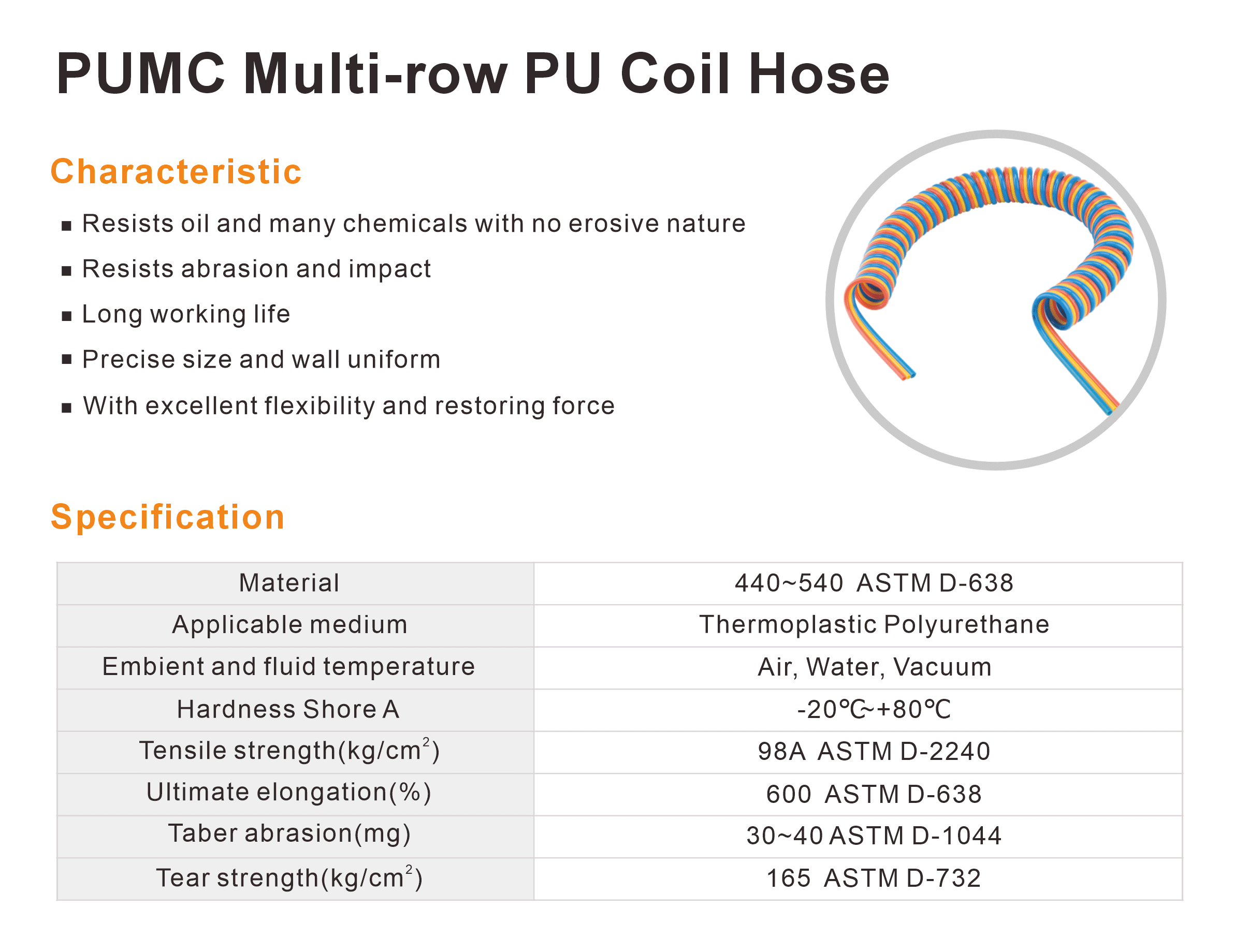 PUMC Multi-row PU Coil Hose