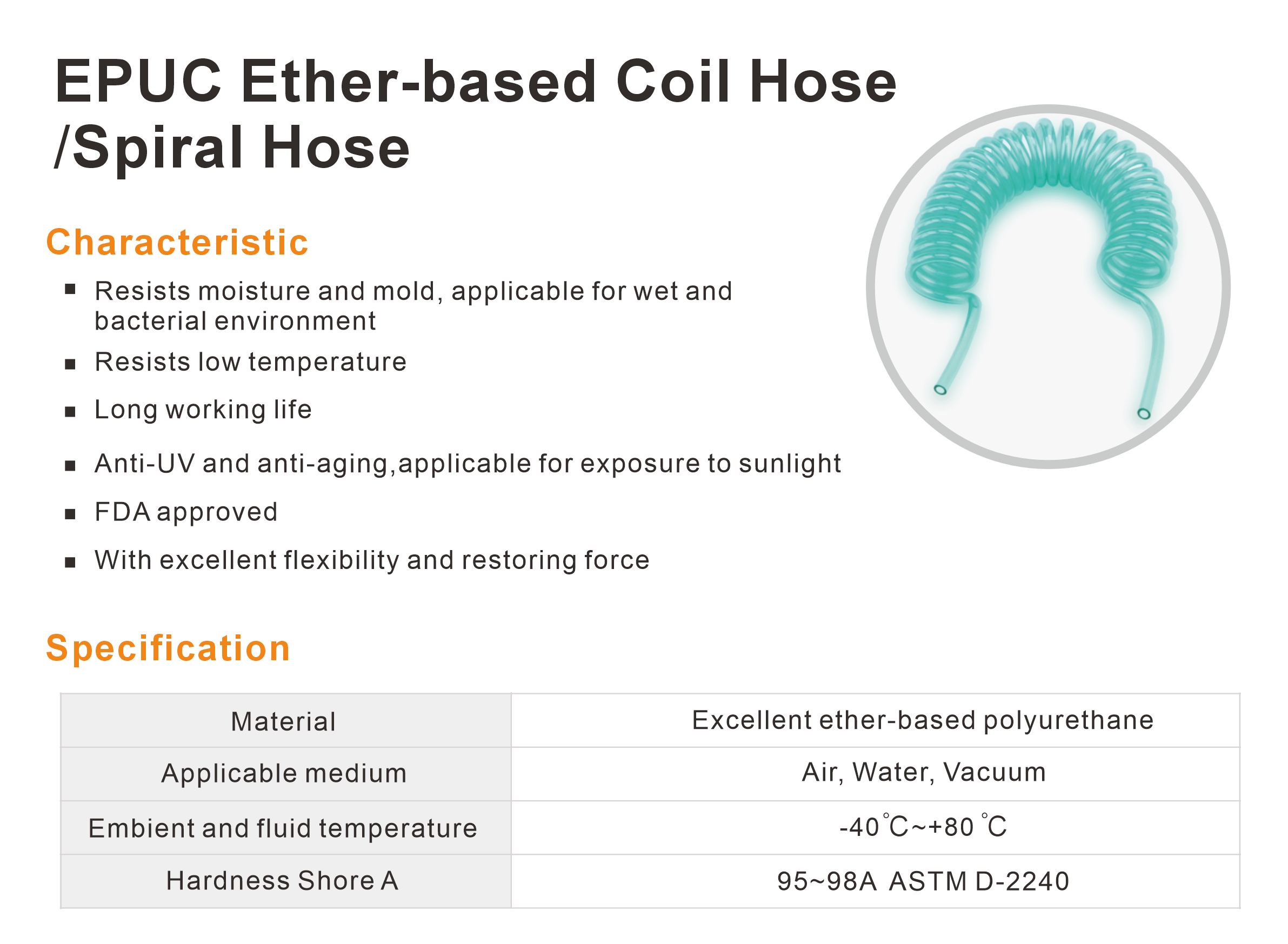 EPUC Ether-based Coil Hose/Spiral Hose