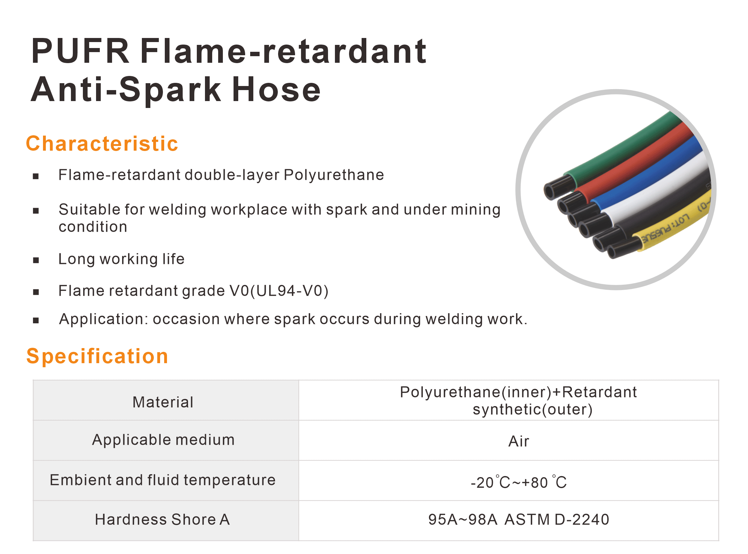 PUFR Flame-retardant Anti-Spark Hose