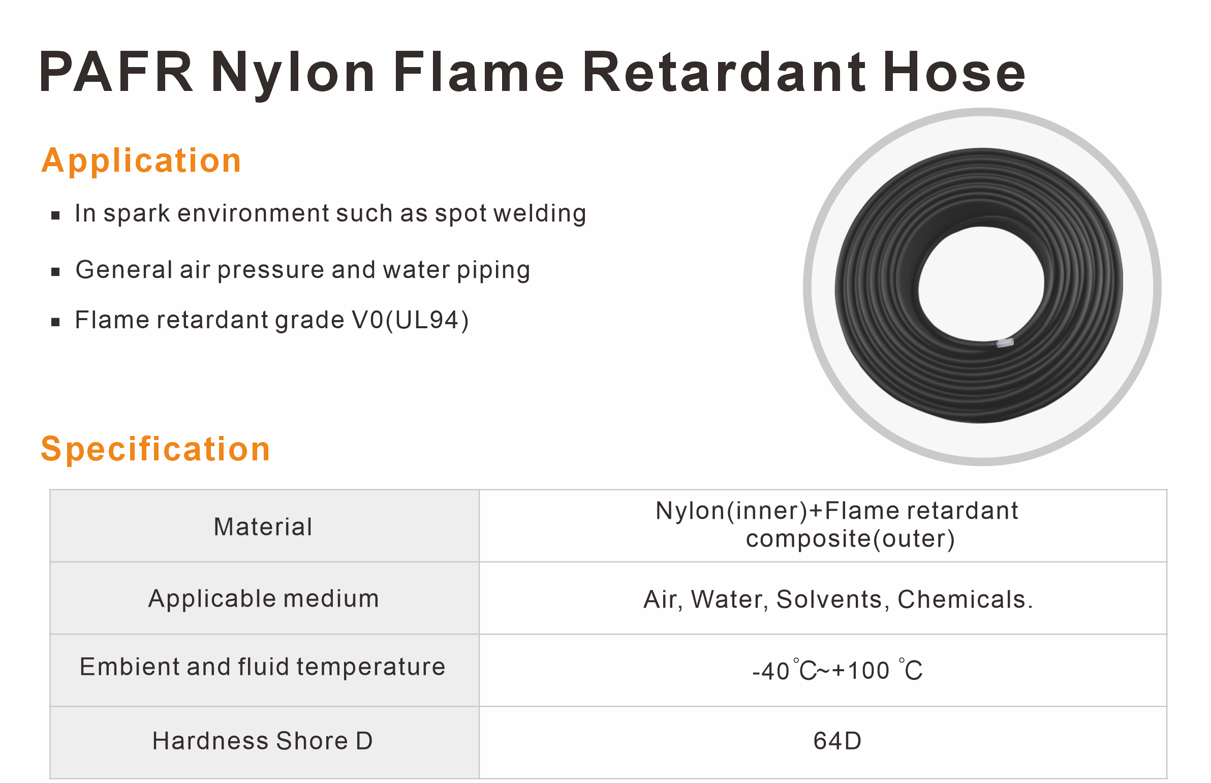 PAFR Nylon Flame Retardant Hose