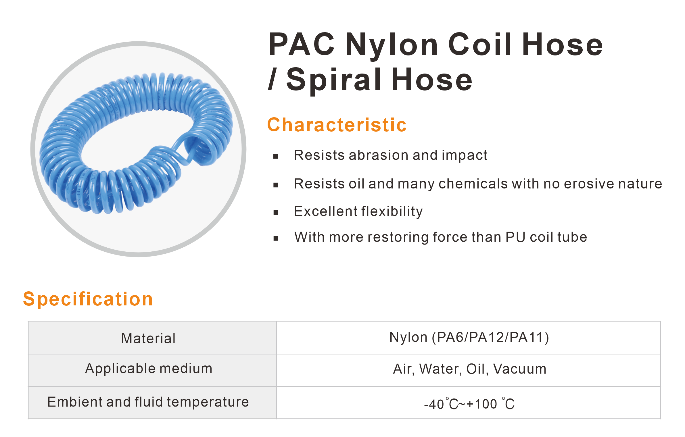 PAC Nylon Coil Hose / Spiral Hose