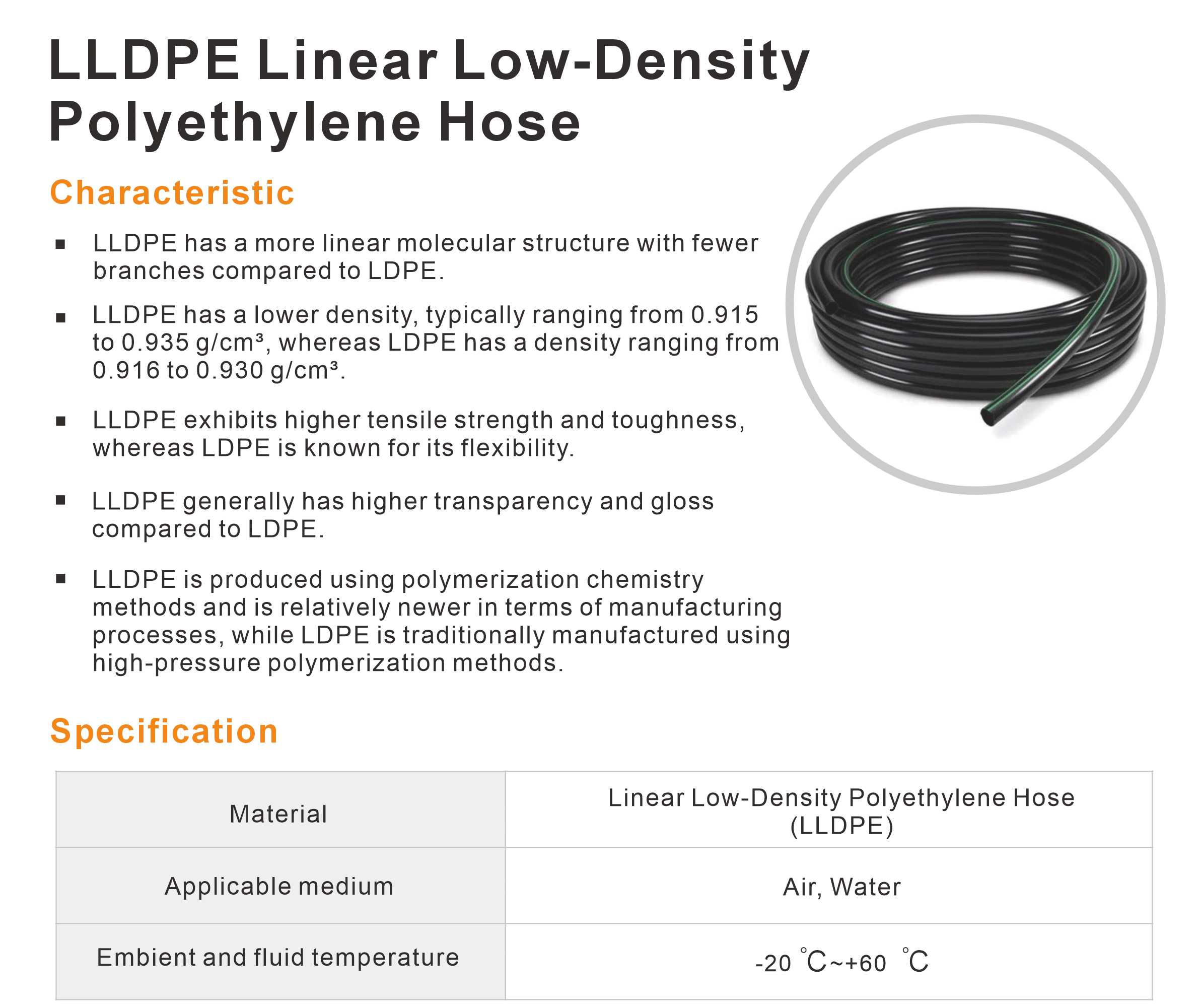 LLDPE Linear Low-Density Polyethylene Hose
