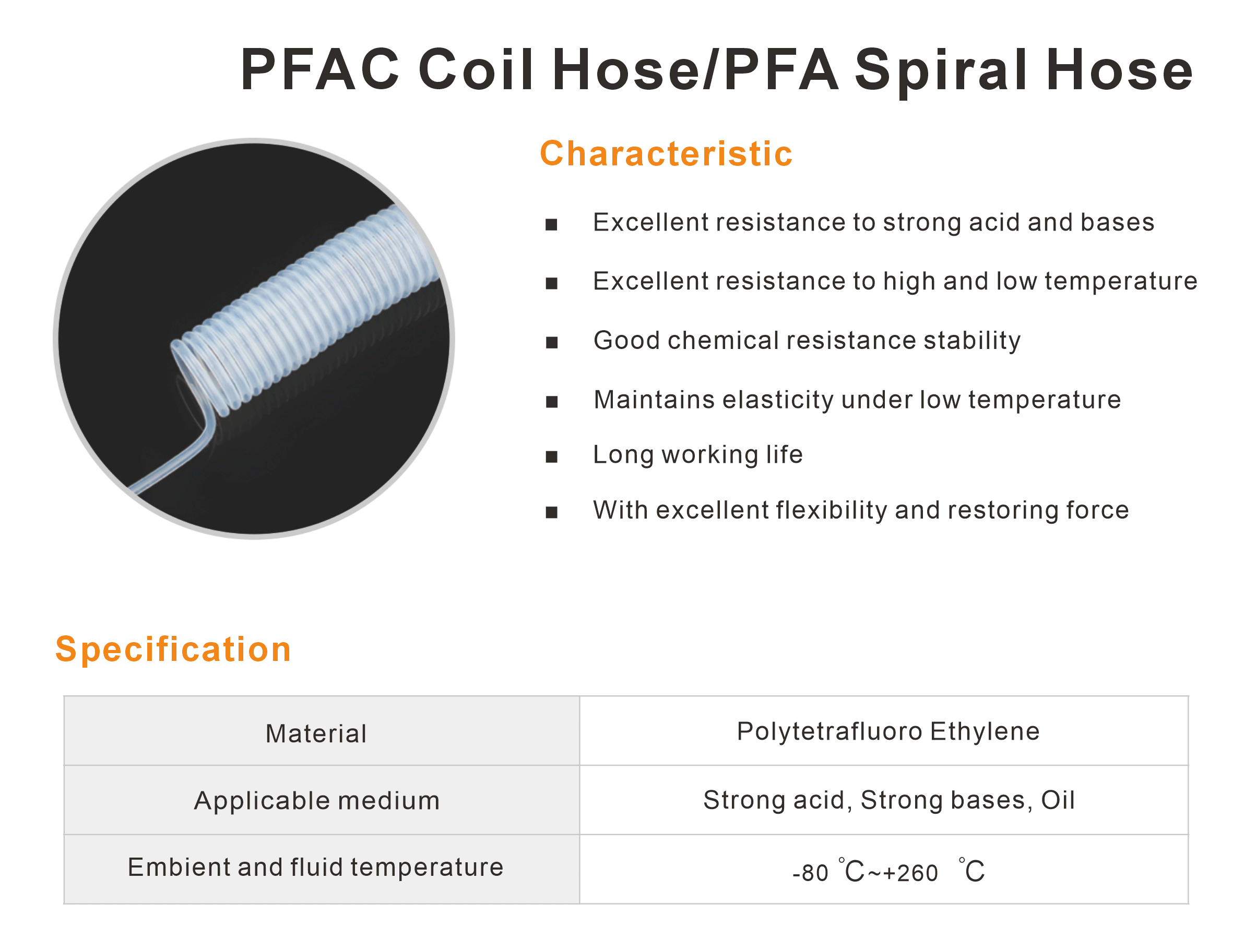 PFAC Coil Hose/PFA Spiral Hose