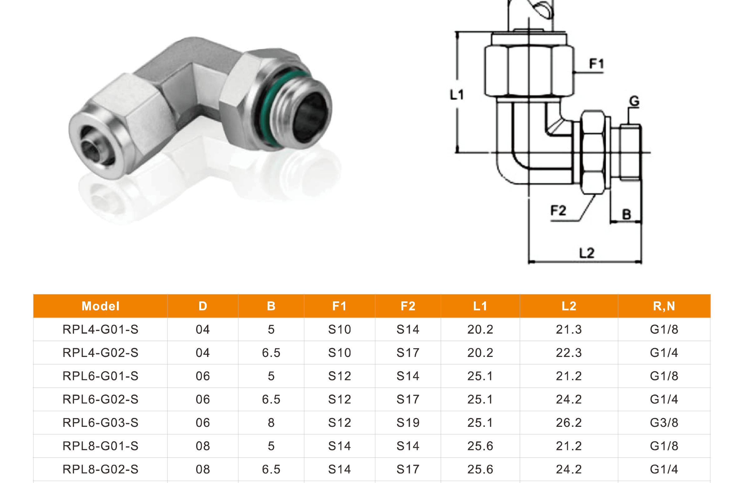 Stainless Steel Rapid Screw Elbow Fittings RPL-SF, RPL-S, RPL-G-S