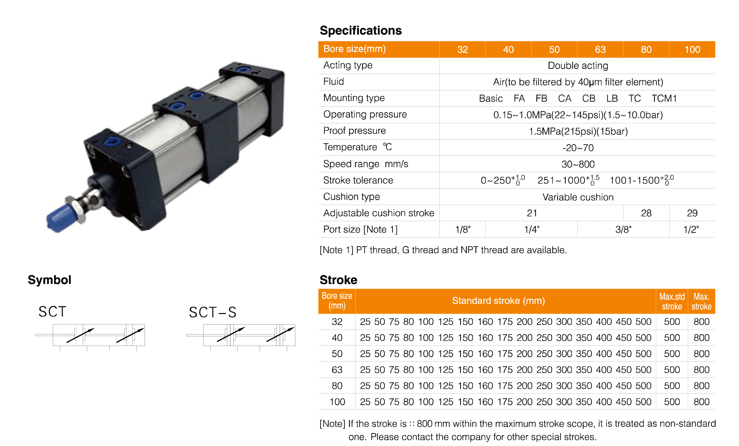 SCT Series Standard Cylinder(Tie-rod/Multi-position type)