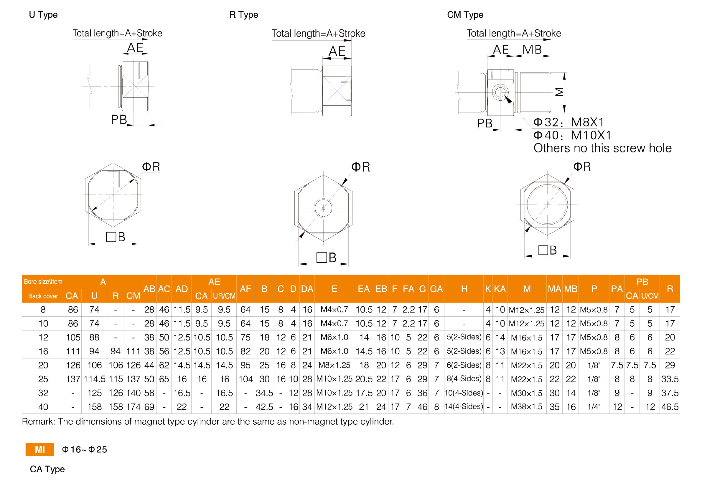 MI Series Stainless Steel Mini Cylinder