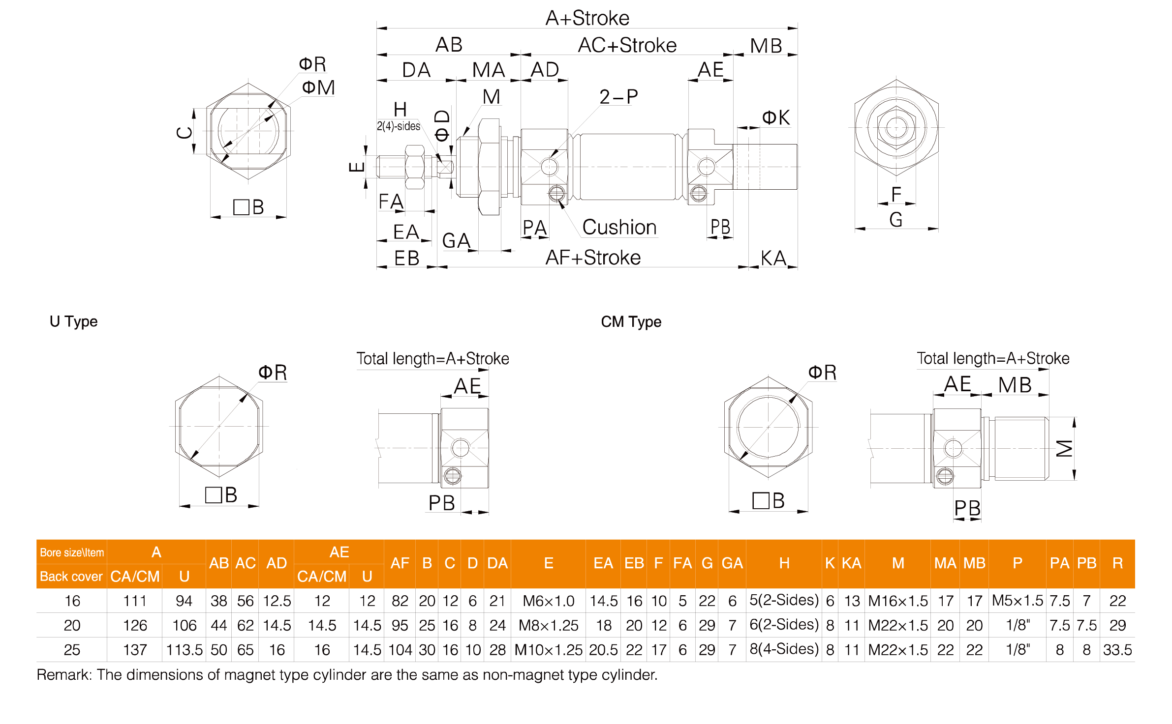 MI Series Stainless Steel Mini Cylinder