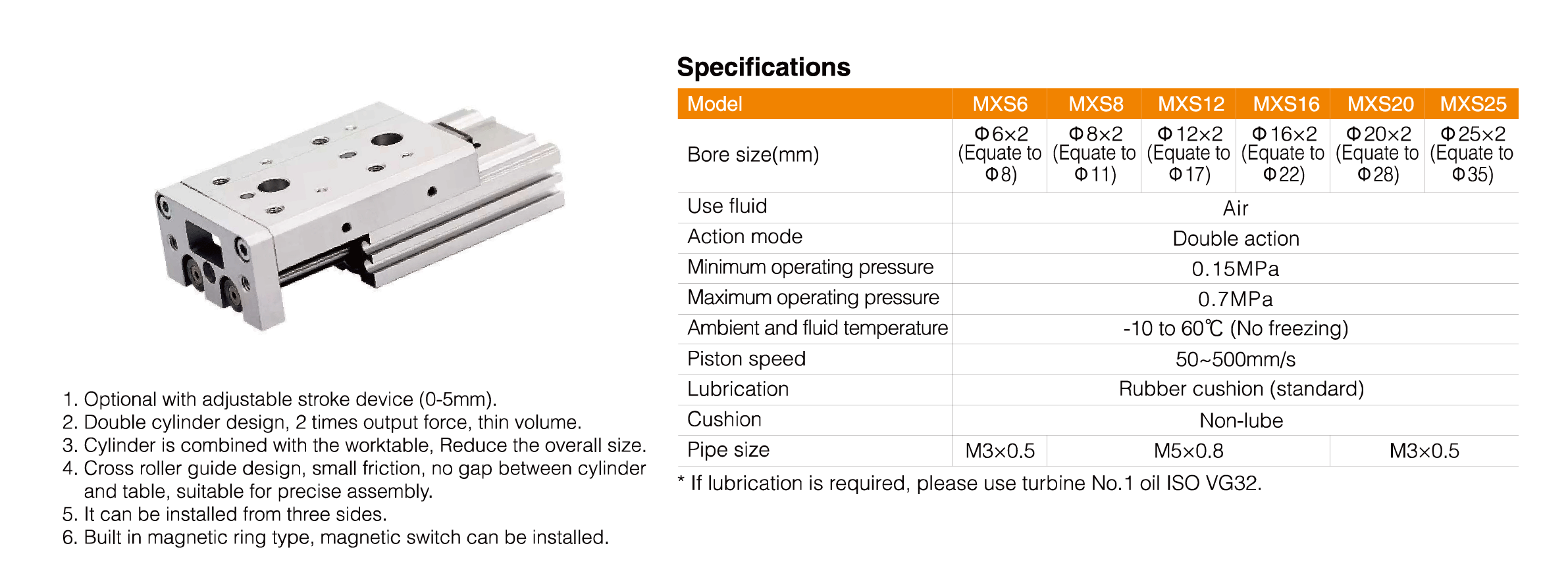 MXS Series Air Slide Table