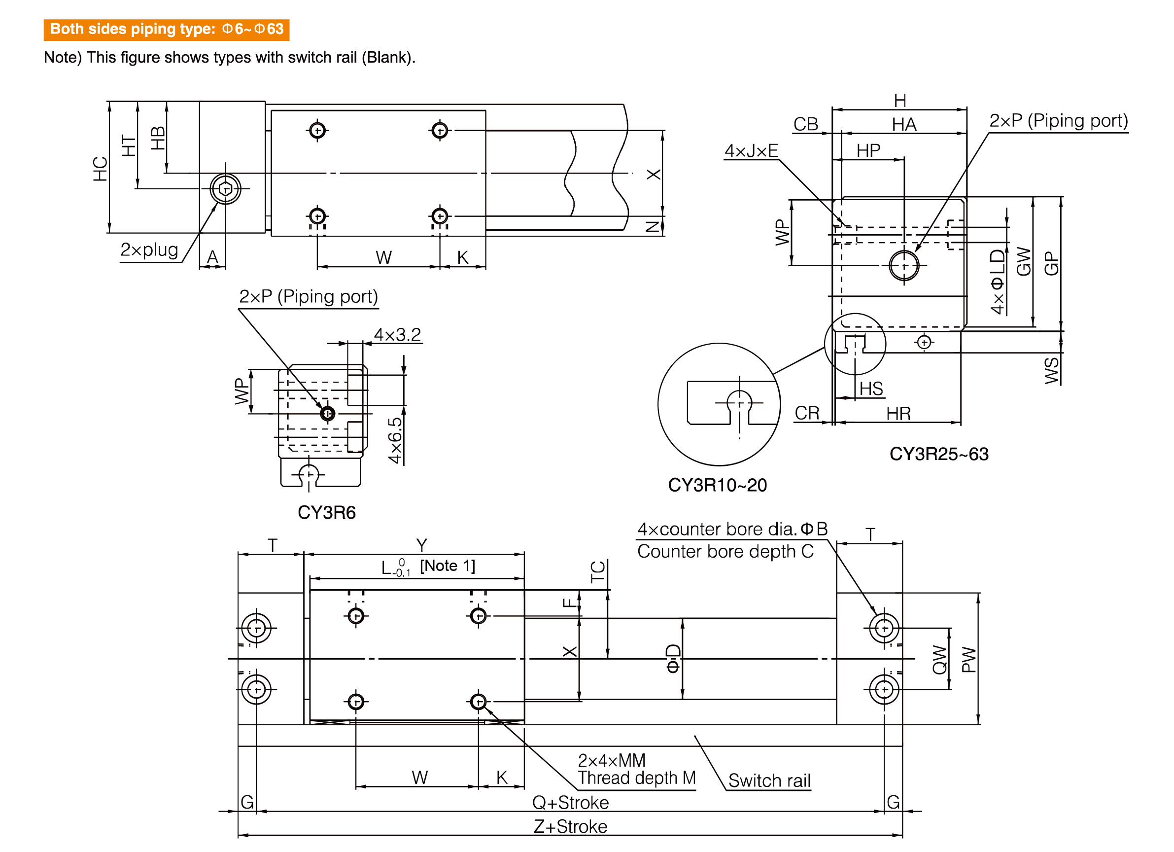 CY3B/CY3R Magnetically Coupled Rodless Cylinder CY3B/CY3R Magnetically Coupled Rodless Cylinder
