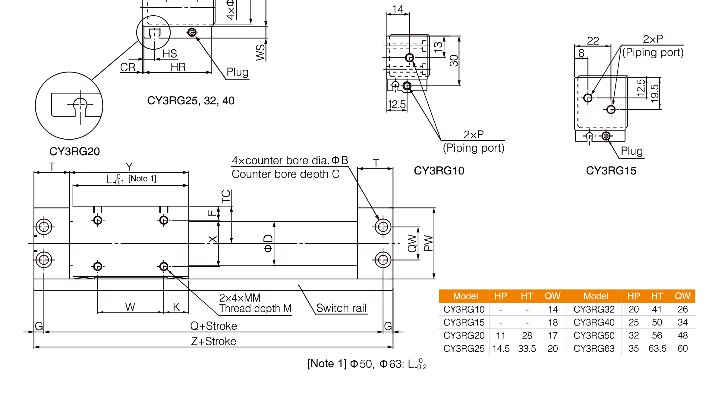 CY3B/CY3R Magnetically Coupled Rodless Cylinder CY3B/CY3R Magnetically Coupled Rodless Cylinder
