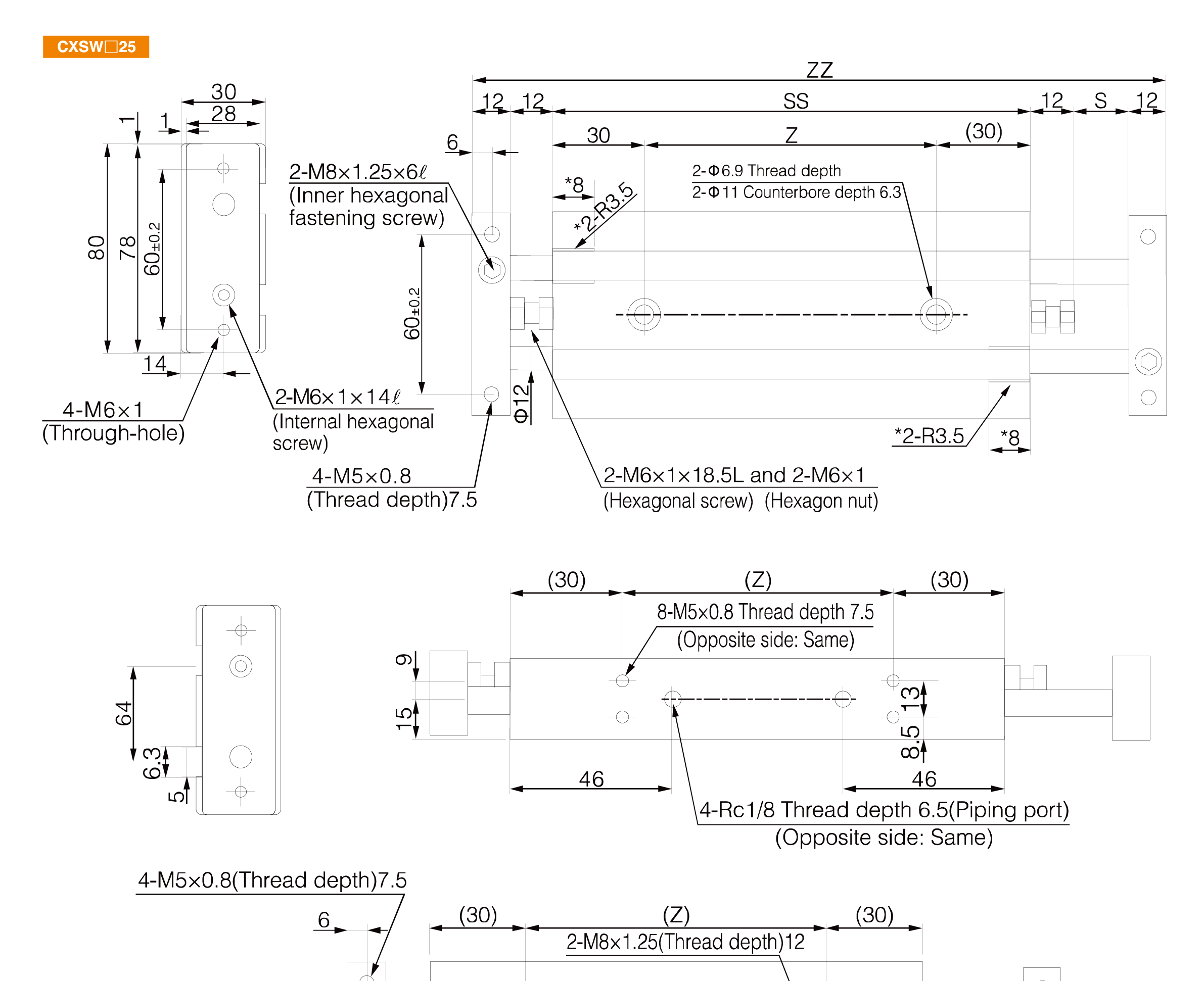 CXSM Series Dual Rod Cylinder(Double Rod Type) CXSM Series Dual Rod Cylinder(Double Rod Type)