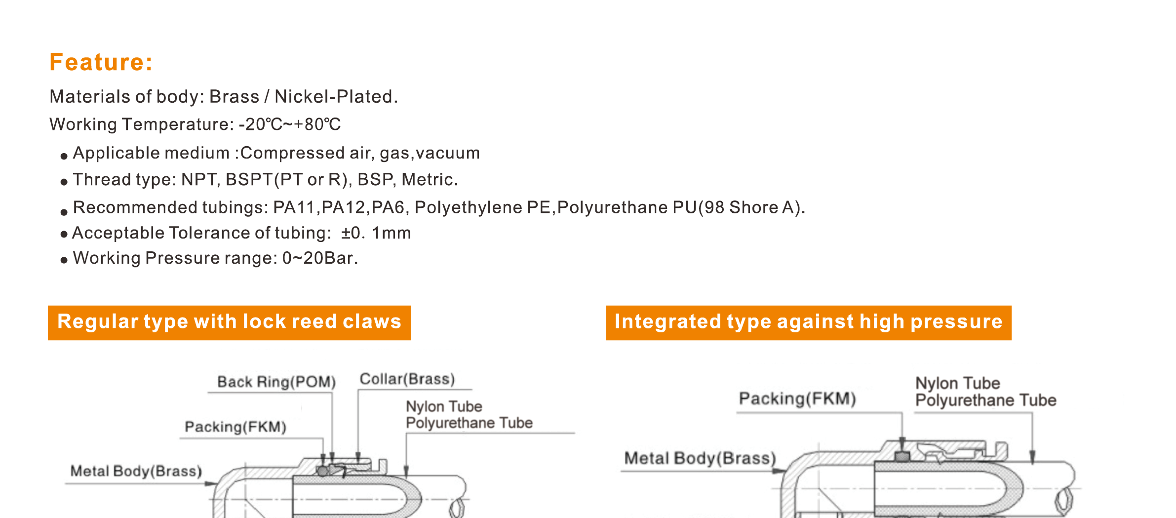 Full Brass Nickel-Plated Push-in Fittings BPC Series