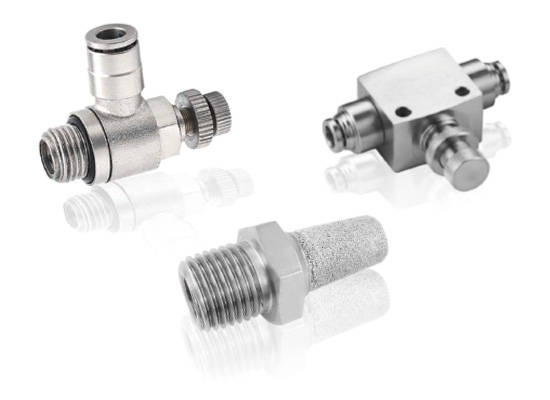 Stainless Steel Pneumatic Flow Speed Controllers & Mufflers